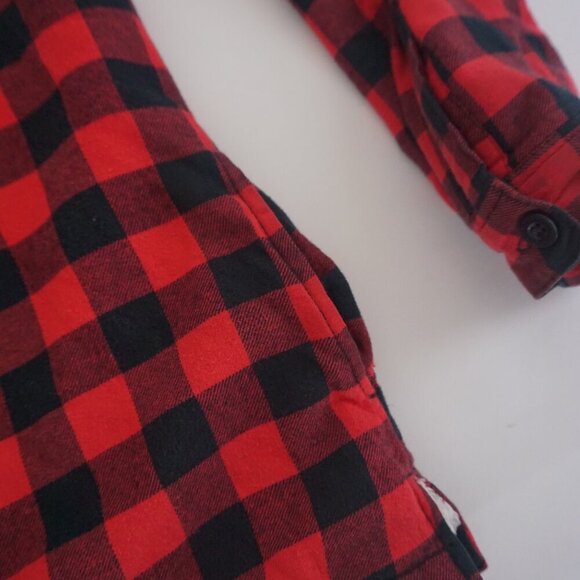 Tough Duck Red Black Buffalo Plaid Teddy Lined Outdoor Hooded Zip Up Sweater M - Picture 6 of 12